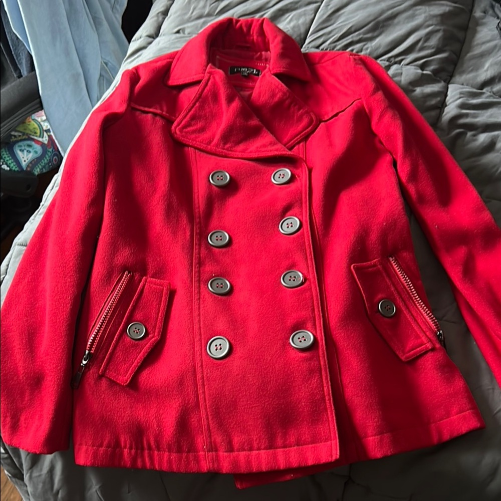 Rue21 Red Pea Coat with Wide Lapel Collar